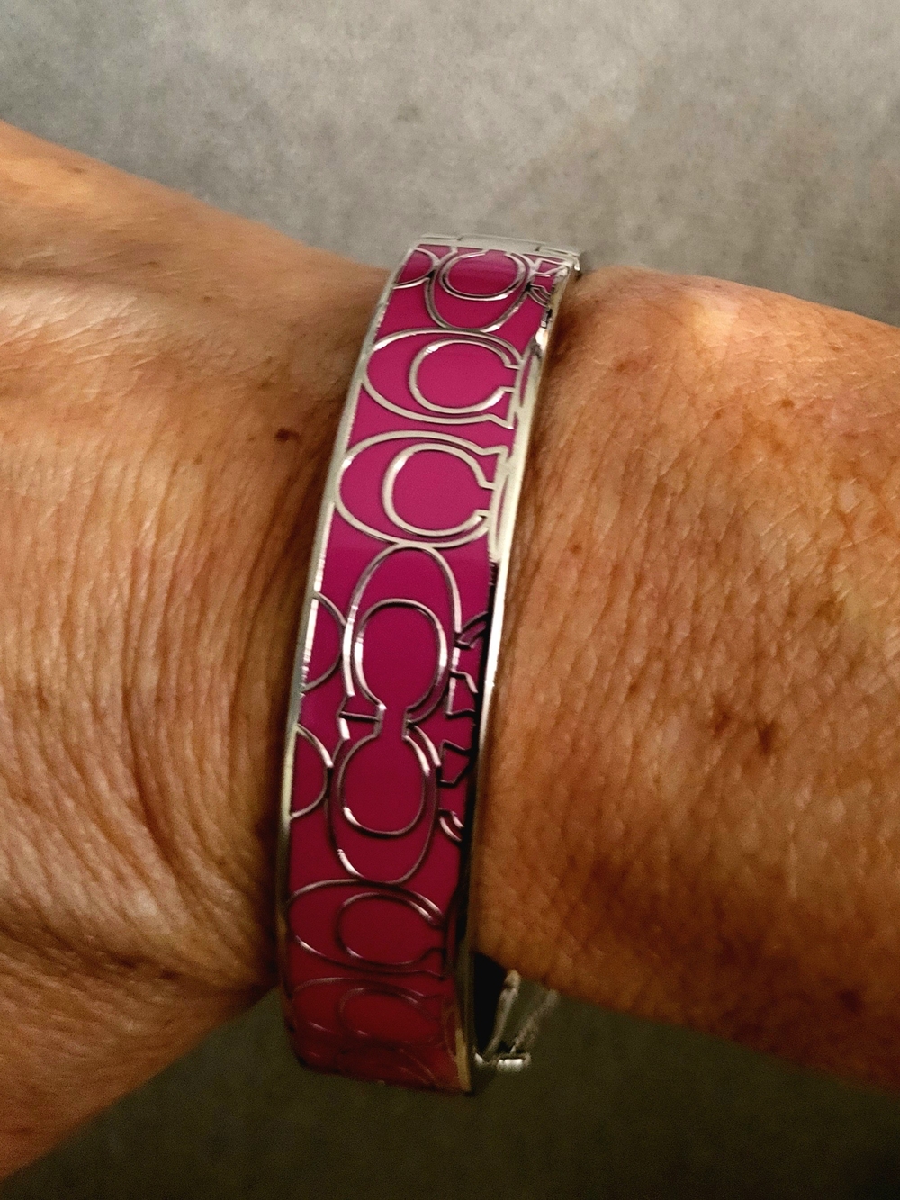 Coach Women’s Pink Enamel Silver-Tone Bangle Bracelet